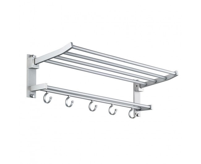 Wall Mount Towel Rack Bathroom Shelf Aluminum Double Tier Wall Mount Towel Rack Bathroom Shelf Aluminum Double Tier With Hooks