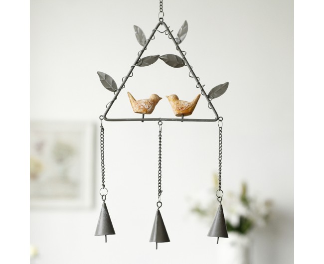 Metal Wind Chimes Iron Triangle With Maple Leaf And Two Birds Metal Wind Chimes Iron Triangle With Maple Leaf And Two Birds Bells