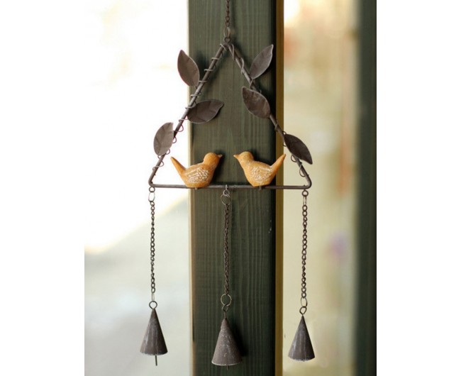 Metal Wind Chimes Iron Triangle With Maple Leaf And Two Birds Metal Wind Chimes Iron Triangle With Maple Leaf And Two Birds Bells