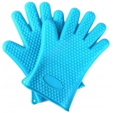 Silicon Barbecue Gloves, Oven Mitt, Blue, A Pair