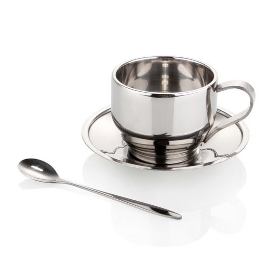 Mylifeunit Stainless Steel Coffee Cup Set Double Wall Mylifeunit Stainless Steel Coffee Cup Set Double Wall Mugs With Spoon And Saucer 130 Ml