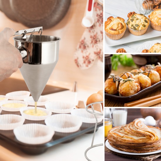 MyLifeUNIT Stainless Steel Pancake Batter Dispenser, Funnel Dispenser with  Stand for Takoyaki and Baking