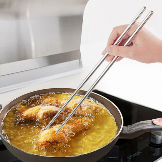 JCBIZ 14 Extra Long Chopsticks Stainless Steel Lengthened Chopsticks Home Kitchen Tableware Accessories for Hot Pot Cooking Frying Noodle Reusable Super Long Handled Chinese Chopstick 36cm