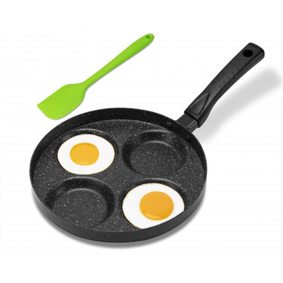 Non Stick 4-Cup Egg Frying Pan with flipping Lid Aluminum Pancake Egg  Cooker with Spatula and Brush Burgers Omelet Cooking Pan
