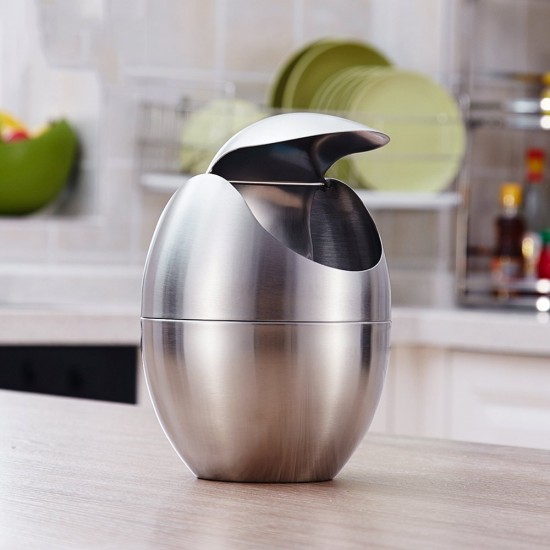 Mylifeunit Egg Shaped Countertop Trash Can Brushed Stainless