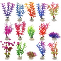 Fish Tank Plants, Artificial Aquariums Plants Plastic for Fish Tank Decorations, Pack of 15