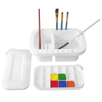 Multifunction Paint Brush Basin with Brush Holder and Palette, Paint Brush Tub for Beginners