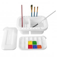 Multifunction Paint Brush Basin with Brush Holder and Palette, Paint Brush Tub for Beginners