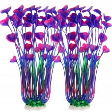 Aquarium Plants, 2 Pack Tall Plastic Plants for Fish Tank Decorations, 15.75 Inches (Purple)