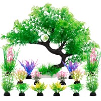 Fish Tank Decorations, 15 Pack Artificial Aquarium Plants Tree Set for Fish Tank Decor (Green Set) 