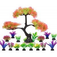 Aquarium Decorations, 15 Pack Artificial Fish Tank Plants Tree Set for Aquarium Decor (Multicolor)