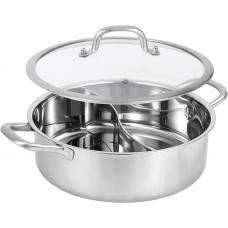 Shabu Shabu Pot, 304 Stainless Steel Hot Pot with Divider, 11.8 Inches Soup Cookware for Induction Cooktop, Gas Stove
