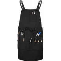 Artist Apron, Adjustable Painting Apron with 10 Pockets for Arts and Craft, Black Canvas Pottery Apron for Women Men