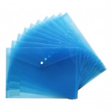 15pcs Transparent A4 Paper Size PP Water Resistant File Holder Clear Filing Envelope with Snap Button (Blue)