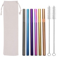 Stainless Steel Boba Straws, 8.5 Inch Reusable Drinking Straw for Smoothie Bubble Tea Milkshakes, Set of 6