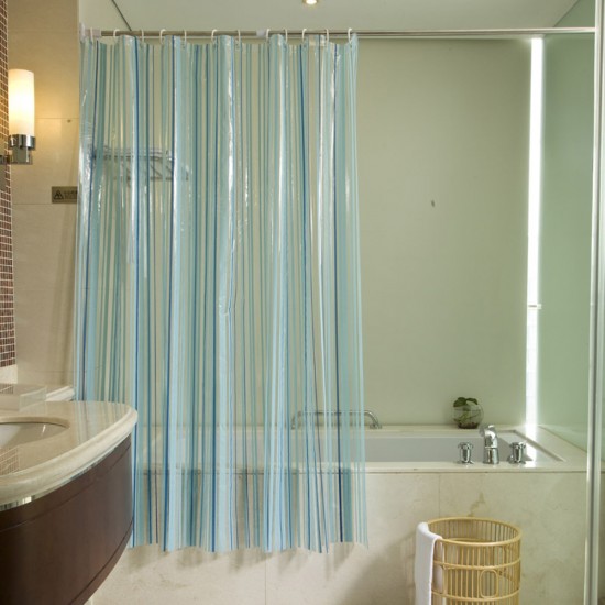 Mylifeunit Blue Stripes Transparent Shower Curtain